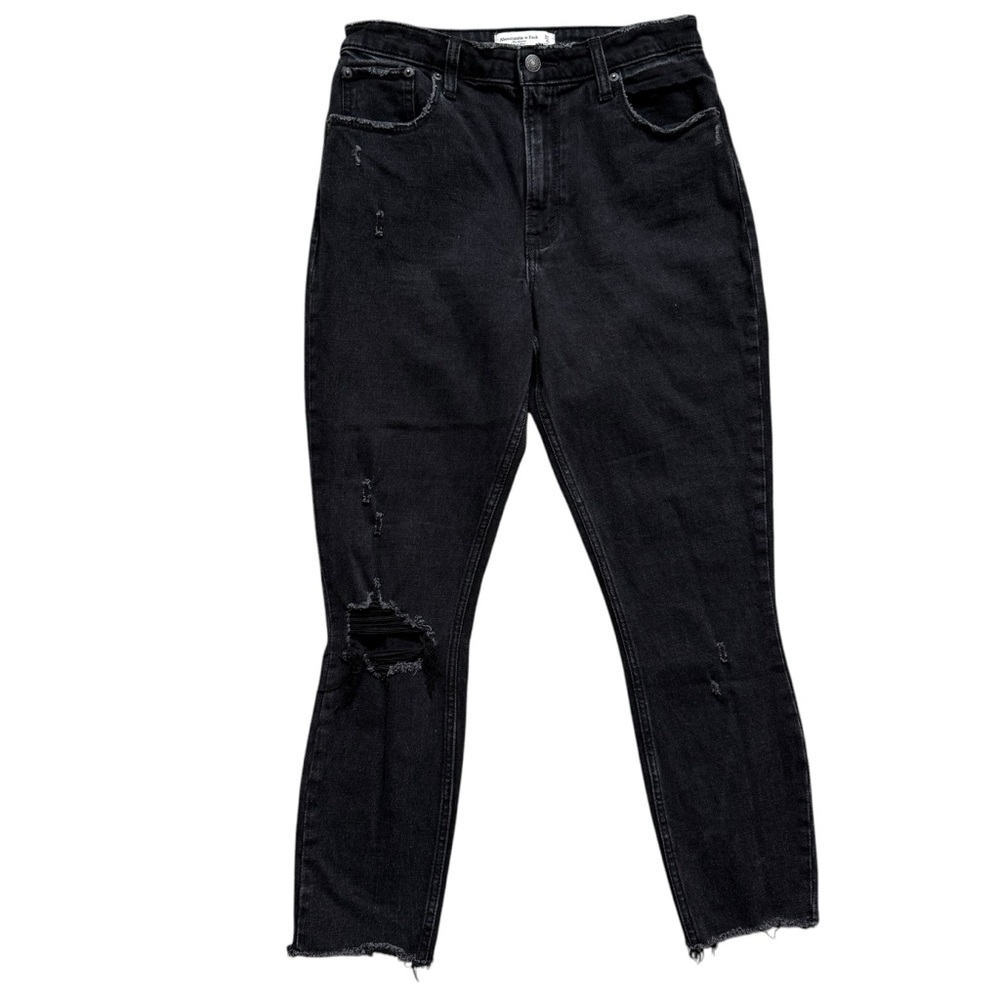 Abercrombie & Fitch The Skinny High Rise Black Jeans Distressed Size 27 / 4